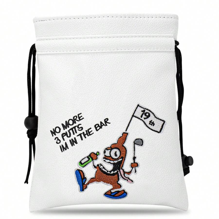 Pirate Pattern Golf Bag With Drawstring Design, Portable And Durable Faux PU Golf Ball And Tee Storage Bag, High-Quality Accessory For Men Golfers, Perfect Gift Choice - Multicolor - View 1
