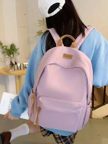 1 pièce Sac à dos étudiant de style universitaire décontracté de couleur unie, sac à dos léger à poches multiples pour l'école, sac à dos grande capacité, convient aux étudiants/diplômés/doctorants, applicable pour la rentrée scolaire, l'apprentissage sur le campus, les courts voyages, le camping en plein air et les sorties décontractées quotidiennes - multicolore - Voir 14