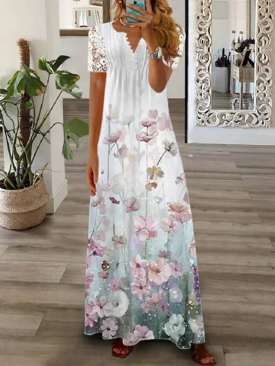 Women's Long Lace Dress, European And American Style, New For Spring And Summer. - Bronze - View 1
