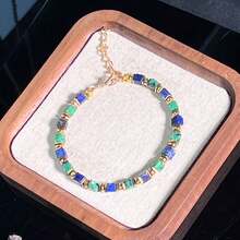 Turquoise And Lapis Lazuli Square Beaded Wealth Bracelet, Handmade Stone Jewelry - Multicolor - View 6