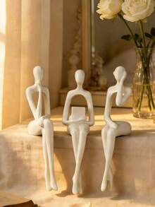 1pc White Sitting Figurine, Abstract Bookshelf Decor, Study, Living Room Desktop Ornament, Holiday Living Room Desk Bookshelf Decoration Gift, Back To School Gift - Multiple Styles - View 2