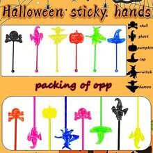 1pc Halloween Elastic Sticky Pull String Toy, Pumpkin Witch Skeleton Bat TPR Soft Rubber Squeeze Toy, Multi-Color Stretchable Prank Toy, Halloween Kids Gift Bag Filler - Multicolor - View 3
