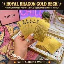 1副24K金箔耐用防水塑膠撲克牌 8.7*5.7 CM，奢華金色撲克牌，適合派對遊戲、魔術表演、收藏禮物 - 查看 2
