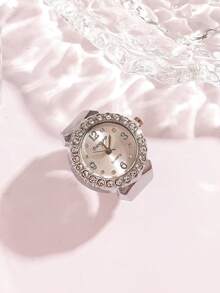 New BLINGBLING Fashion Ring Watch, Minimalist Unique Square Design With Rhinestones, Hot Style, Stackable, Niche Designer Piece, Suitable For Daily Wear, Dating, Party, Birthday Gift - one-size - View 6