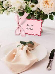 6/24pcs Scallop Shaped Name And Place Cards With Ribbon, DIY Wedding Table Number Cards, Wedding Party Decorations (Pink), Suitable For Weddings, Holiday Parties, Birthdays, Christmas And New Year, Various Celebrations - A - View 6