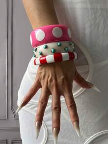3pcs Unique Cuff Bracelets,Resin Bangles,Wide Bangles,Big Chunky Bracelet,Multi-Color Mixed Bracelet Set,Luxury And Elegant Style For Her - Multicolor - View 12