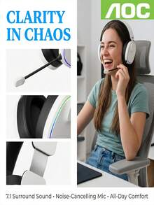 1Pc AOC ACG3512 Updated Wireless Over‑Ear Gaming Headset, Bass‑Enhanced Sound, Lightweight Foldable Build, Built‑In Microphone, Headphones For Travel Work Laptop Mobile Devices - View 8