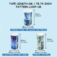 2m 唯美水彩風景和紙膠帶 水彩天空雪景透明捲貼紙 裝飾用黏貼膠帶 適合剪貼簿手帳 唯美文具 100cm 迴圈 - 2M - 查看 2