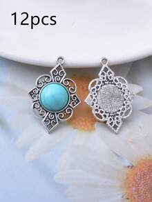 12 peças de pingentes para brincos boémios em prata envelhecida, pena, gota de água e turquesa falsa em acrílico, para fazer joias DIY - prata antiga - Ver 8