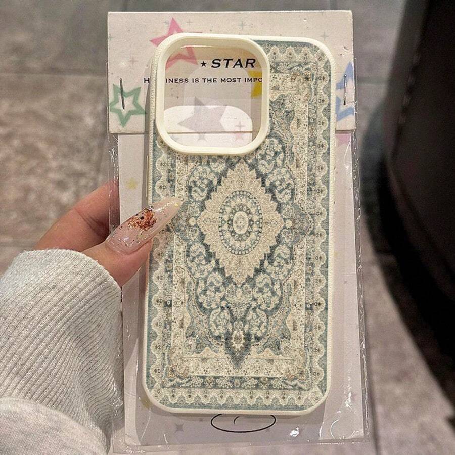 1 buah Casing Ponsel Bahan TPU Motif Bunga Karpet Persia Abu-abu Biru Retro Kompatibel dengan iPhone 17 Pro Max/17/16 Pro Max/15/13/12/11/ S20 FE/A15/S24/A55/ Note 11/Note 12/Note 13 Pro Pelindung Lembut Anti Jatuh Cakupan Penuh - Putih - View 1