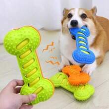 Juguetes para masticar para perros, juguete de hueso de goma resistente a mordeduras, palo interactivo para cachorros, juguete para masticar para cachorros, juguetes interactivos chirriantes para perros - Azul y blanco - Ver 2