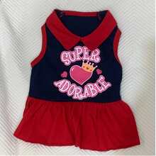 Navy Blue & Red Contrast Collar Pet Princess Dress, SUPER ADORABLE Heart Crown Letter Print, Breathable Summer Puppy Dress For Bichon Teddy, Small To Medium Dogs, American Retro Colorblock Dog Tank Dress - Red - View 6