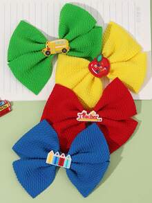 4pcs Back To School Red Yellow Blue Green Fabric Hair Bow Clips,Cute Accessories Decor,First Day Of School Student Teacher Gifts,Classroom Life Clips - Multicolor - View 7
