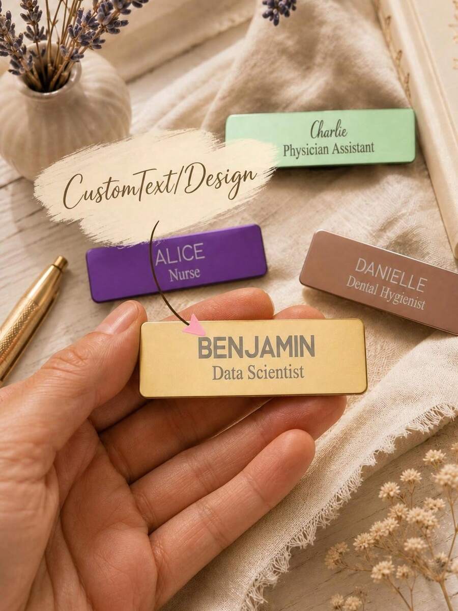 Personalized Name Badges, Custom Identification Pin For Dentist, Dental Assistant, Pharmacist, Professional Customizable Name Tags, Minimalist, Engraved - Multicolor - View 1