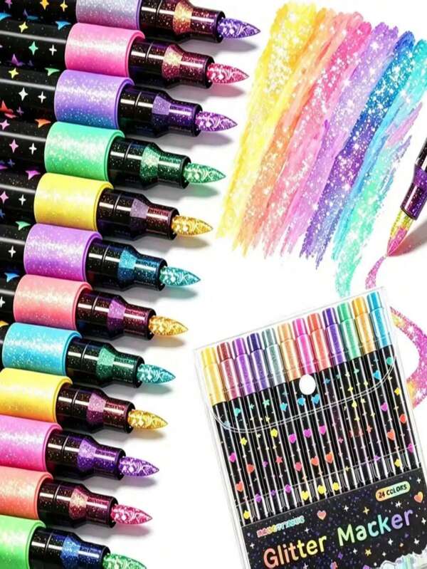 48 Colors Dual-Tip Glitter Colorful Painting Pens With Quick-Dry Ink - Fine Tip, Colorful Glitter Markers, Suitable For Scrapbooking, Card Making, Journaling, 24 Colors/48 Colors Dual-Tip Watercolor Pens - Glitter Marker Set, Suitable For School, Classroom Supplies Student Stationery, School Supplies, Artists And Supplies, Suitable For Coloring, Painting, Candy Planner Markers, Journaling, Parties, Weddings, Christmas, Mother's Day, Home, School, Students, Halloween