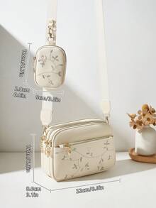2pcs Floral Pattern Multi-Layer Crossbody Bag & Shoulder Bag Women's Handbag Pendant Small Bag - Beige - View 3