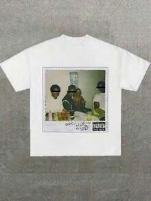 Talla unisex. 1 paquete de camisetas para hombre, con la portada del álbum "Good Kid Maad City 1" de Kendrick, (1 pieza), 100% algodón, estampado casual, cuello redondo, manga corta, camiset - Blanco - Ver 1