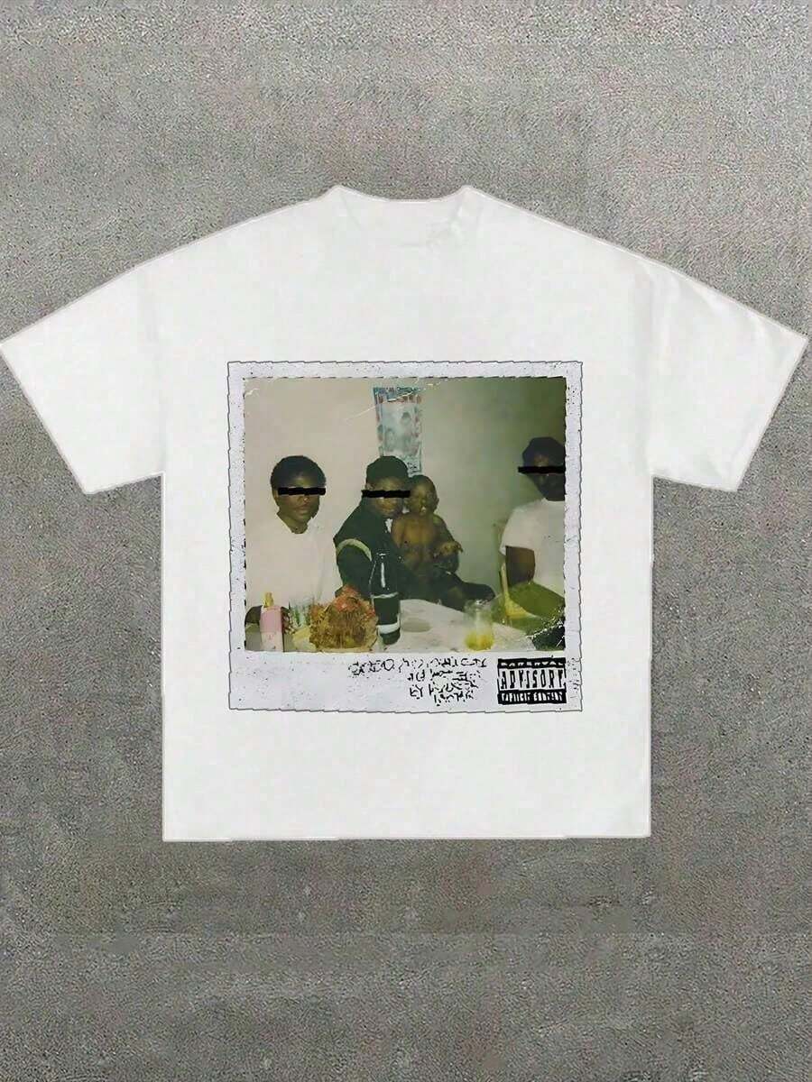 Talla unisex. 1 paquete de camisetas para hombre, con la portada del álbum "Good Kid Maad City 1" de Kendrick, (1 pieza), 100% algodón, estampado casual, cuello redondo, manga corta, camiset - Blanco - Ver 1