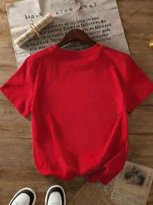 anga corta y cuello redondo con estampado de frecuencia cardíaca, color rojo, adecuada para regalos de San Valentín, citas de aniversario y atuendo casual, lavable a máquina, no estilo blusa - Rojo Brillante - Ver 2