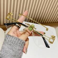 Women's New Oval Lens Fashion Glasses, Metal Leopard Print Decorated Temple, Retro Minimalist Design, Suitable For Summer Beach Vacation, Outdoor Activities, Travel, Leopard Print Retro Style Oversized Aviator Frame, Suitable For Outfits, Back To School Season - Gradient Gray - View 7