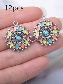 12pcs/Set Paduan Logam Perak Vintage Musim Panas Enamel Bunga Akrilik Liontin Aksesoris Anting-anting - Mint Blue - View 12