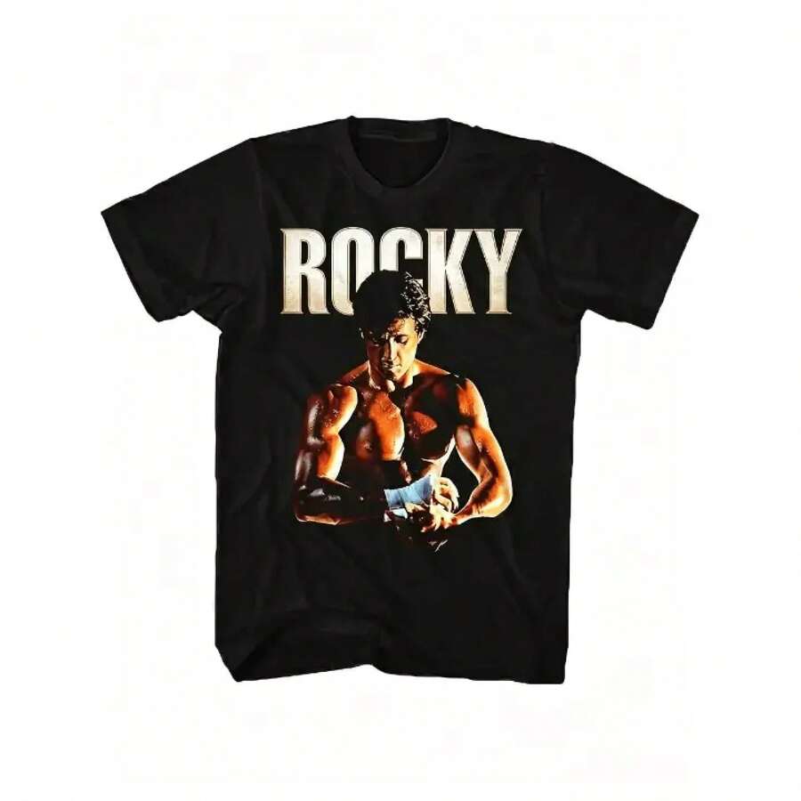 Men's Rocky Balboa Graphic T-Shirt: Featuring A Classic Design Inspired By Rocky Balboa And Creed, This Black T-Shirt With White Text Is Perfect For Casual Wear Year-Round. - 酒紅色 - 查看 1