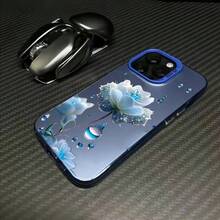 Blue Flower Case Suitable For Apple 15 Plus,  16 Pro, Water Drop 14 Pro, Floral 13, Premium 17 New - 彩銀殼-紫色-藍色花 - 查看 5