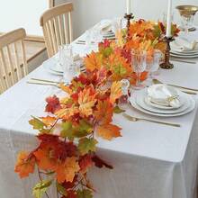 1pc Maple Leaf Autumn Wreath, 5.5ft/Pc Hanging Vine Artificial Autumn Leaf Garland, Thanksgiving Home Wedding Fireplace Party Christmas Decor, Autumn Decoration - Multicolor - View 4