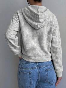 1pc Teen Girl Back To School Season Casual Textured Hooded Jacket - Light Grey - View 2