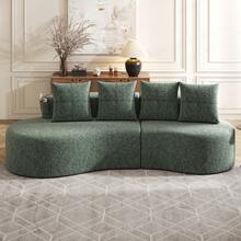 Linen Sofa With 4 Cushions, High Density Foam + Springs, Cup Holder & Side Pockets – Unique Design, - 綠色四座 - 查看 4