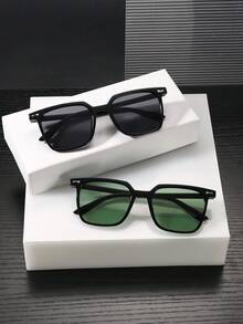 2 PCS Men's Classic Square Fashion Glasses Black Polycarbonate Frame Multicolor Lenses Casual Style Lightweight For Travel Outdoor With Glasses Box - Multicolor - View 6