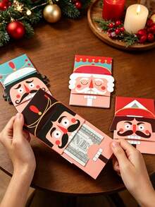 4 Sets Christmas Paper Money Holders, Christmas Nutcracker Pattern Money Cards, Christmas Party Surprise Cash Gifts, Christmas Cash Card Wallets, Christmas Cash Gift Packaging Supplies, Christmas Celebration Cash Decoration Hangings, Christmas Party Decorations, Christmas Cash Gift Cards, Fun Way To Give Cash Gifts, Christmas Decorations, Christmas Hangings, New Year Gifts, 2027 New Year Decoration Gifts, Christmas Gifts, Party Favors - Odd-shaped Nutcracker - View 2