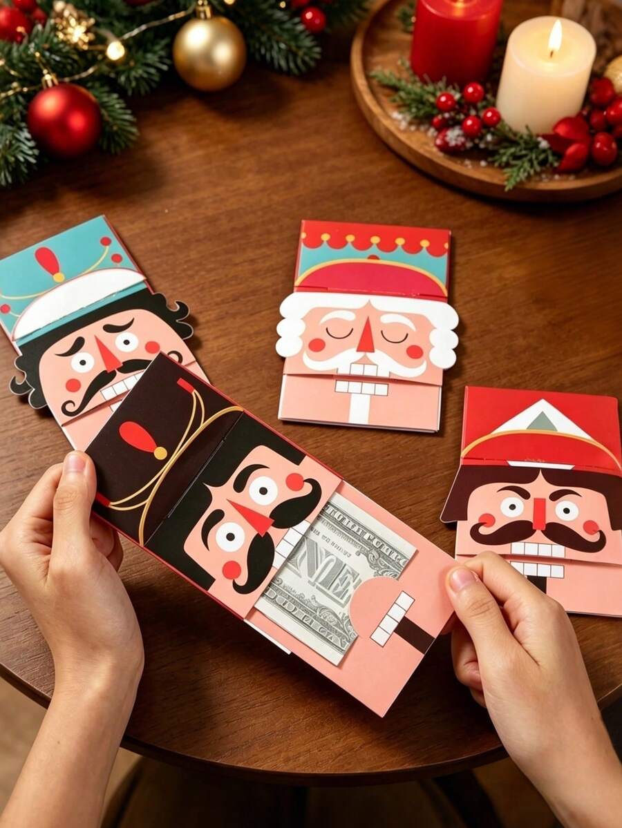 4 Sets Christmas Paper Money Holders, Christmas Nutcracker Pattern Money Cards, Christmas Party Surprise Cash Gifts, Christmas Cash Card Wallets, Christmas Cash Gift Packaging Supplies, Christmas Celebration Cash Decoration Hangings, Christmas Party Decorations, Christmas Cash Gift Cards, Fun Way To Give Cash Gifts, Christmas Decorations, Christmas Hangings, New Year Gifts, 2027 New Year Decoration Gifts, Christmas Gifts, Party Favors