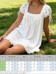 Short Sleeve Maternity Dress For Women Square Neck A-Line Mini Ruffled Dresses For Daily Shopping Office Travel - White - View 11