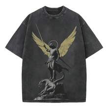 Camiseta cristiana Angel, camiseta cristiana lavada, camiseta unisex de algodón suave para Navidad, regalo para él, regalo para ella, sudadera con capucha vintage Y2K, ropa cristiana, camise - Negro - Ver 1