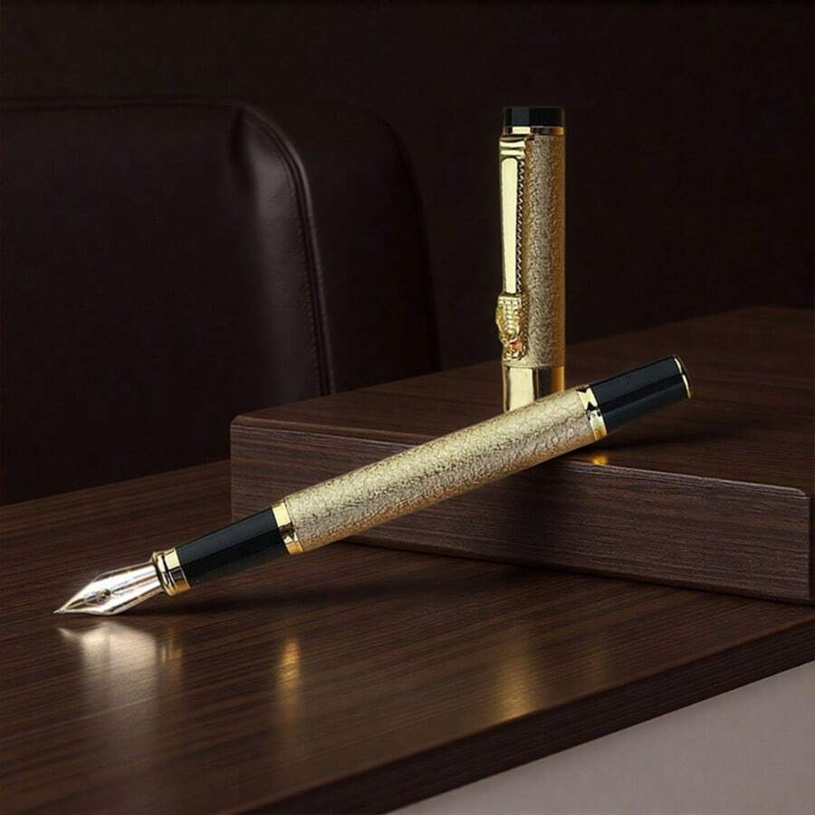 Stylish Dragon-Head Business Fountain Pen-Suitable For Calligraphy And Office Use; Matte Gold Finish;Smooth Writing; Suitable For Students And Office Use;Compatible With Replaceable Ink Cartridges; Designed For Professionals;A Premium Business Gift.