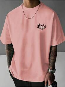 Una camiseta de hombre con un diseño de estilo callejero casual.Hecho de poliéster, presenta un corte holgado, cuello redondo y mangas cortas, adecuado para el uso en verano. - Rosa - Ver 3