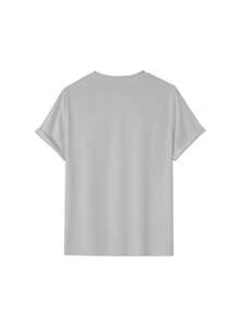 Letter Print - Casual And Breathable Crew Neck, Summer Clothes For Hot Weather, Machine Washable And Dry Cleanable, Versatile For Casual Or Informal Looks - In Stock - Light Grey - View 4