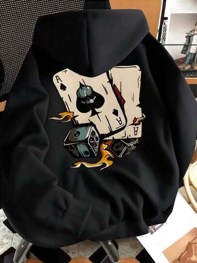 Moletom masculino estampado carta nas costas moletom flanelado confortavél com ajuste no capuz e bolso modelo cangurú estilo casual moderno estilo inverno