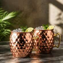 CINEYO 1 Stück / 2 Stücke / 4 Stücke 11,84 Unzen Reine Kupfer Diamant-Muster Hufeisen Tassen Kaffeetassen Hammer-Muster Moskau Hufeisen Tasse Kaltgetränk Kaffee Cocktail Tasse Metallgriff Geeignet für Bars, Partys, Vatertagsgeschenke, Tassen, Gläser Trinkwasserflasche - Verschiedenfarbig - Übersicht 3