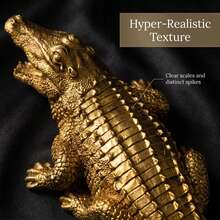 Vintage Gold Crocodile Resin Figurine, Decorative Crocodile Sculpture Suitable For Home And Office Desktop - 1PC - View 4