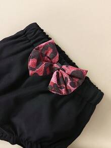 Spring/Summer Baby Girl 2-Piece Set, Dark Brown Leopard Print Camisole Top + Black Bow Knotted Diaper Cover - Hot Pink - View 5