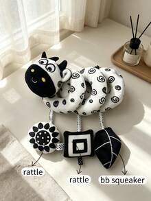 1pc Black & White Animal Cartoon Pendant, Unisex, With Bell And BB Sounder, Portable Sensory Enlightenment Pendant, Suitable As Newborn Gift - Multicolor - View 3
