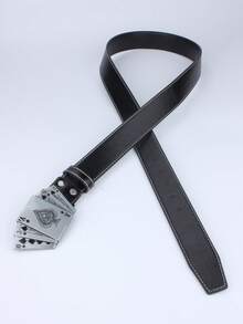 1pc Punk Street Style Poker Card Shaped Buckle, Simple Casual PU Belt, Unisex - Black - View 4