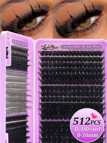 512 Cluster Europäischer & Amerikanischer Stil 3D Katzenaugen Segmentierte Wimpern, D/DD Hoher Schwung, 8-16mm Gemischte Länge, Beinhaltet T50+Spiky+100D+120D+150D+200D Mehrfache Wiederverwendbare Künstliche Nerz Einzelcluster Wimpern, Anfängerfreundliche Heim-DIY Anwendung, Geeignet für Pendeln, Reisen, Freundesparty, Urlaubsgeschenk für Freundin und beste Freundin - D - Übersicht 2