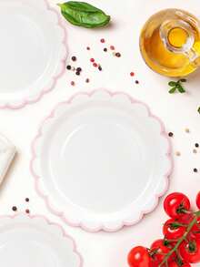 1/10/20/50pcs White Background Pink Lace Party Paper Plates, 7 Inch/9 Inch Dual Size, Suitable For Wedding, Birthday Party, Girls Gathering And Bachelorette Party - Multicolor - View 5