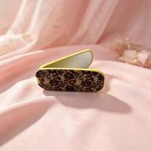 1pc Faux Leather Textured Mirror Phone Stand, Fashionable Adhesive Foldable Mirror Back Sticker, Horizontal & Vertical Dual-Use Portable Desktop Stand - Multicolored Black Lace - View 15