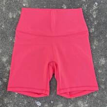 Solid Color Women's Fitness Sports Shorts High Waist Yoga Leg Shorts Cycling Full Body Workout Jog Squat Proof Inner Pocket - 橘色 - 查看 1