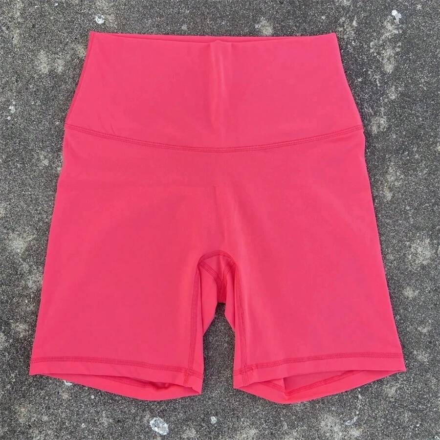 Solid Color Women's Fitness Sports Shorts High Waist Yoga Leg Shorts Cycling Full Body Workout Jog Squat Proof Inner Pocket - 橘色 - 查看 1