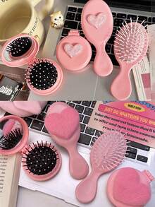 New Highly Attractive Small Portable Heart-Shaped Foldable Mirror Comb Mini Air Cushion Brush - Multicolor - View 2
